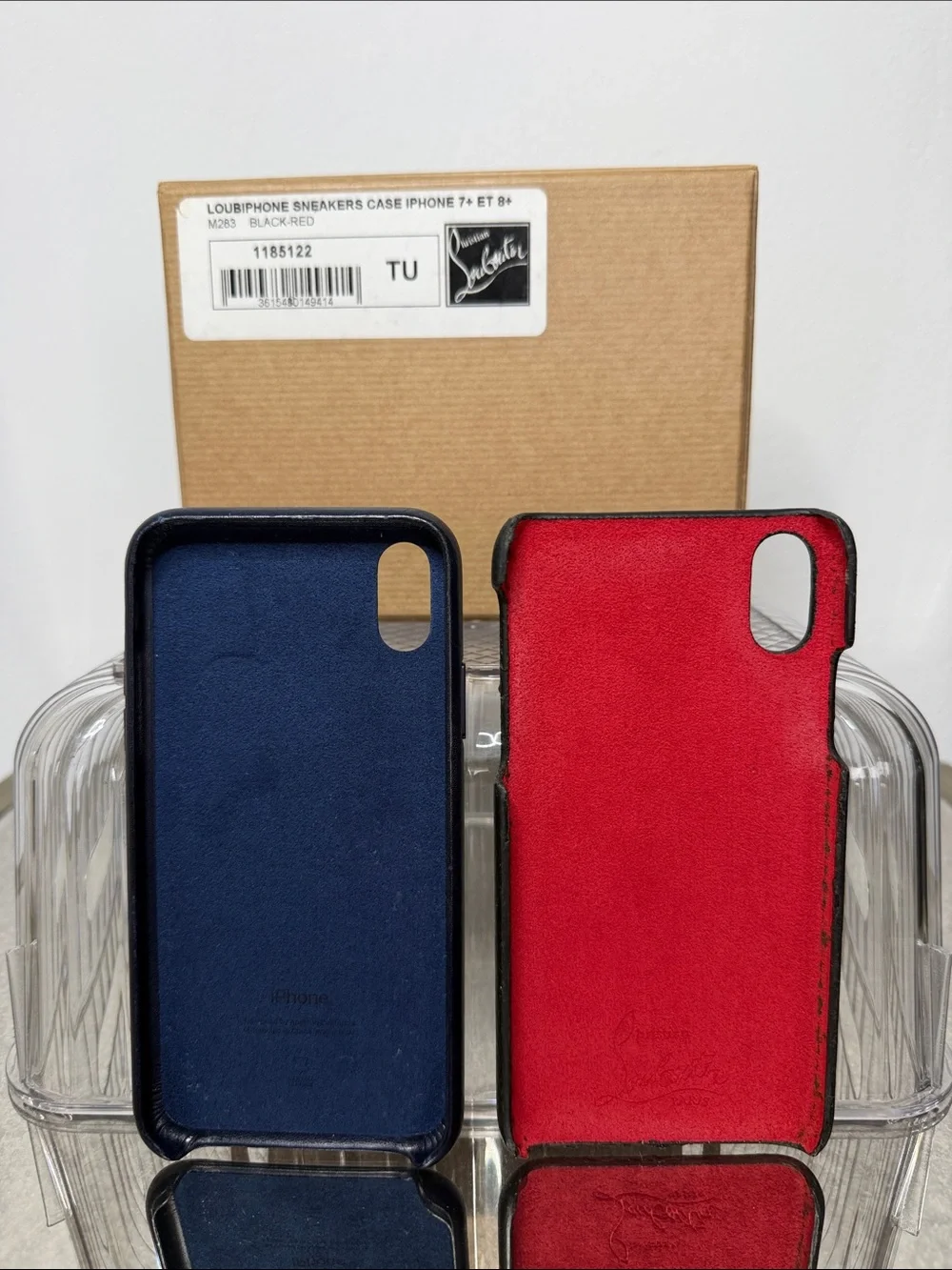 Christian Louboutin Black Studded Leather iPhone Case + Navy Leather Apple Case
